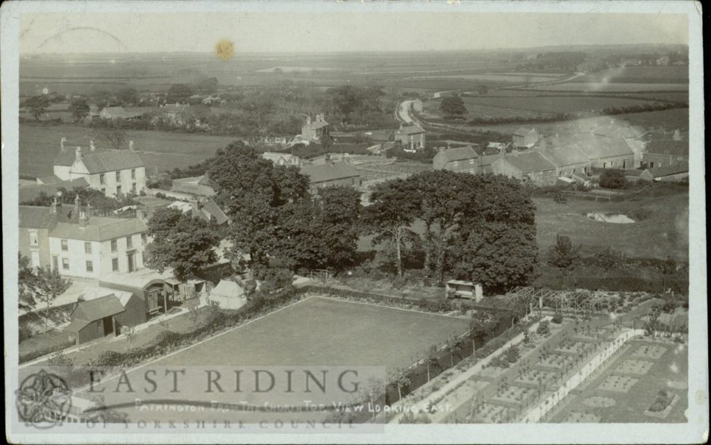 view of village from church tower, looking east, garden of Bleak House in foreground, Patrington 1915