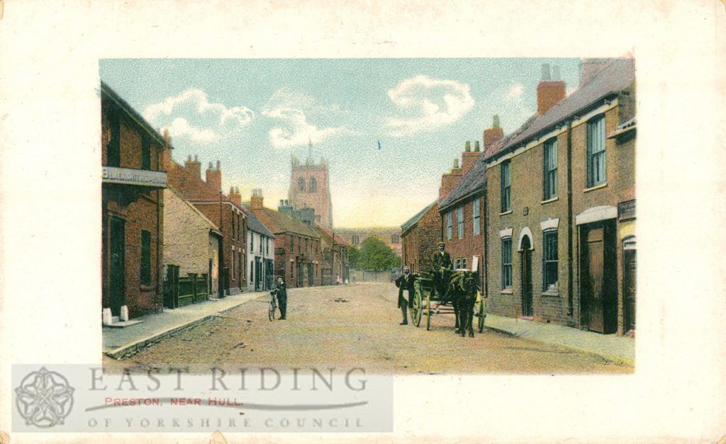 main street and church, from south, Preston 1900