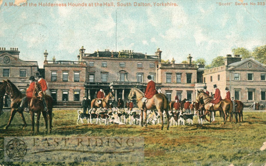 Dalton Hall from east, with meet of Holderness Hunt, South Dalton  1909