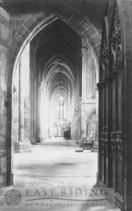 Beverley Minster interior, nave north aisle from east, Beverley c.1900s