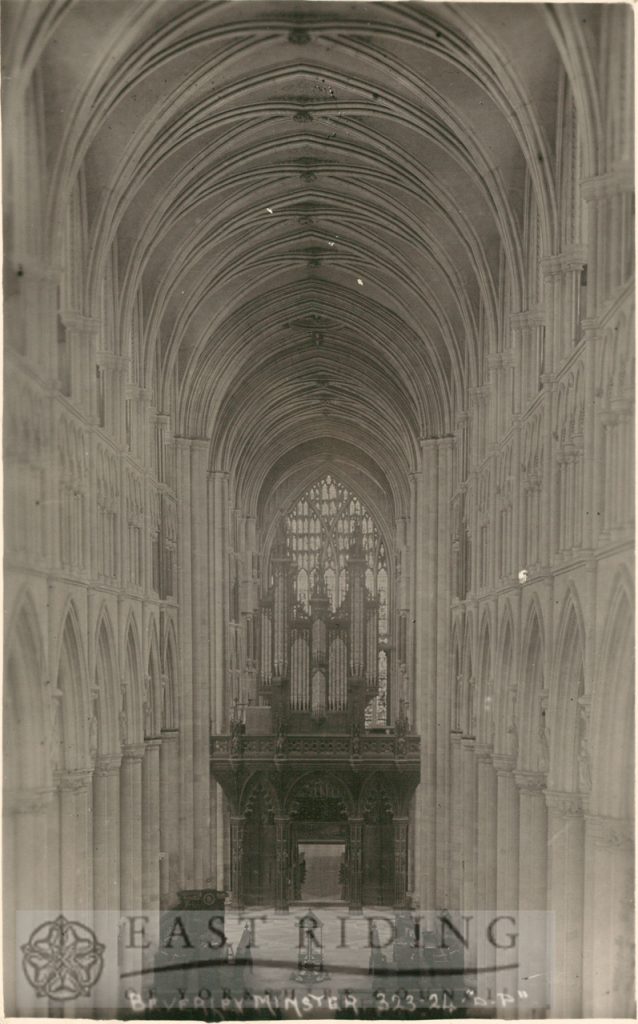 Beverley Minster interior, nave from west, Beverley c.1900s