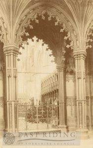 Beverley Minster interior, choir entrance from north west, Beverley c.1900s