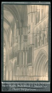 Beverley Minster interior, piers of south east transept and choir triforium, Beverley c.1900s