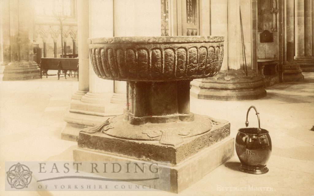 Beverley Minster interior, with font, Beverley c.1900s