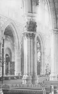 St Mary’s Church interior, Minstrel’s Pillar from north east, Beverley 1900s