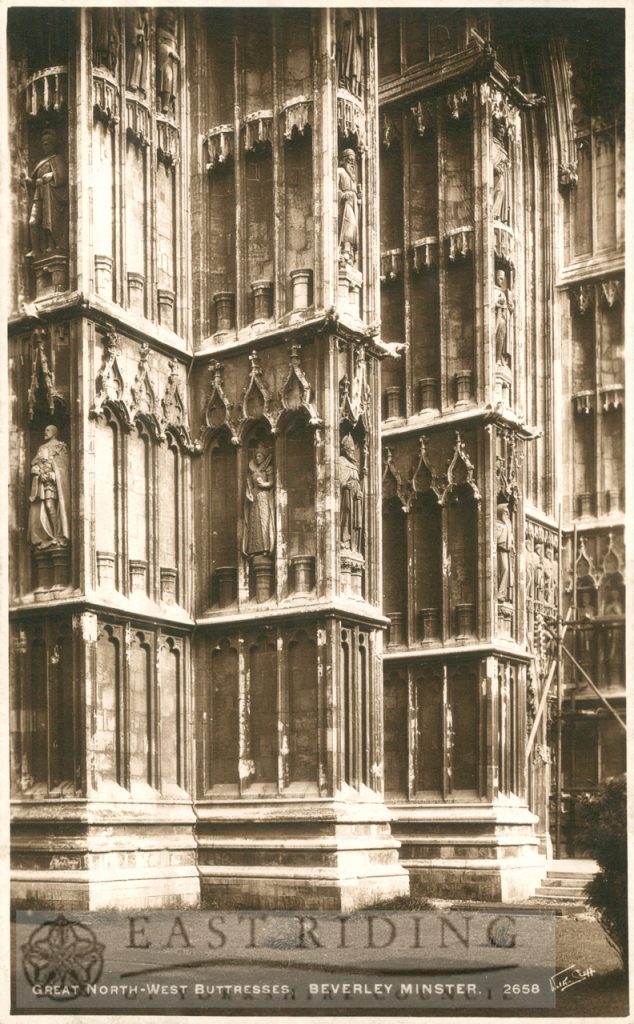Beverley Minster, north west tower buttresses, Beverley 1897