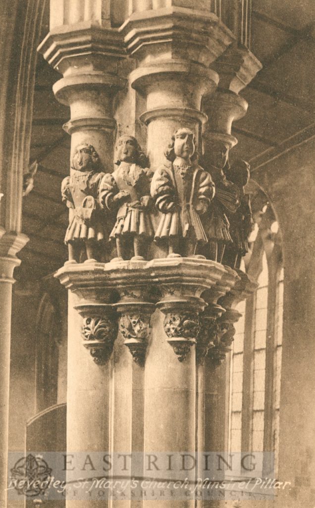 St Mary’s Church interior, Minstrel’s Pillar, Beverley 1920s