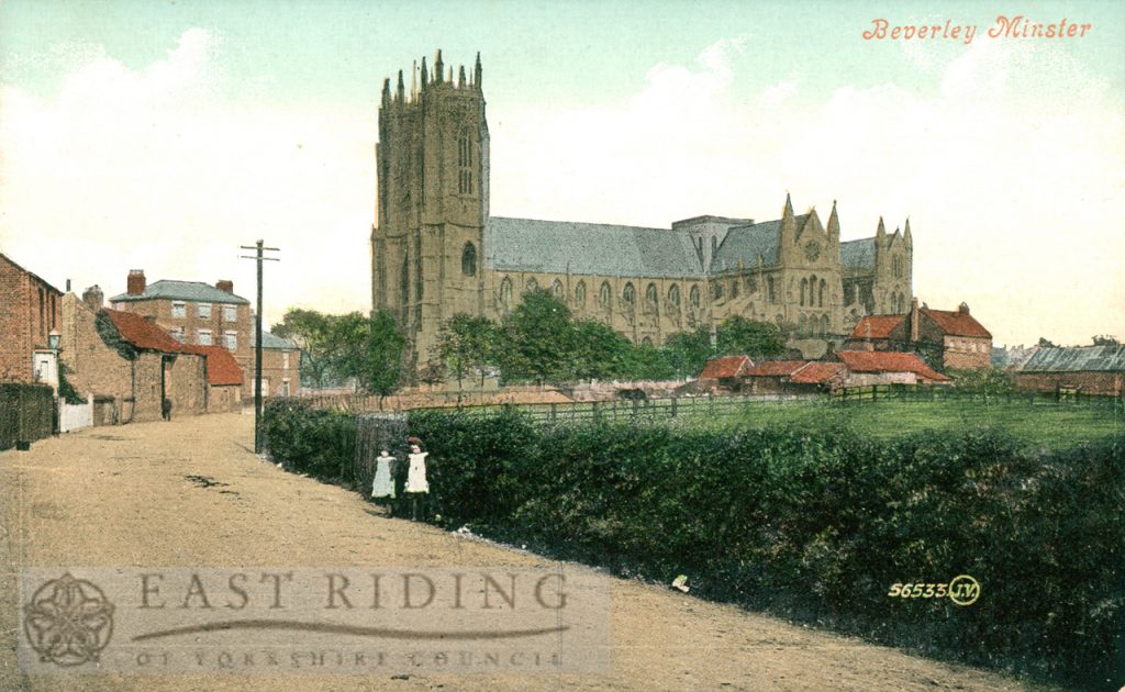 Beverley Minster from south west, with Long Lane, Beverley 1900