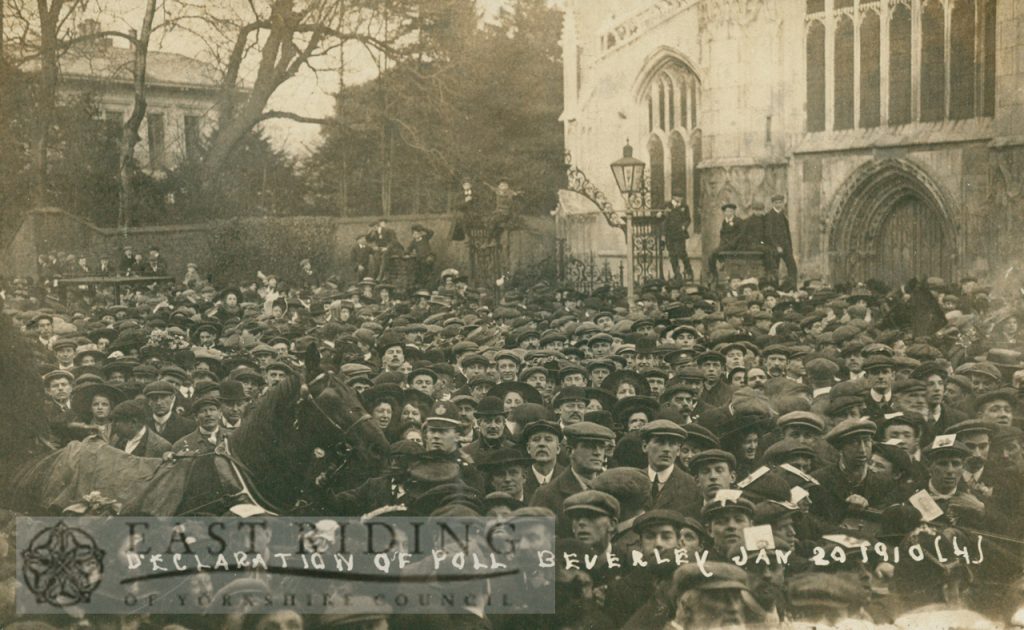 General Election, scene from Beverley Arms porch at declaration of poll, Beverley, 20 January, 1910