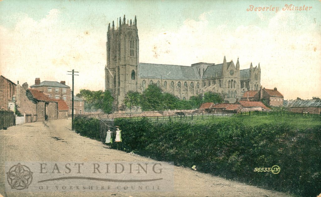 Beverley Minster from south west, with Long Lane, Beverley 1900