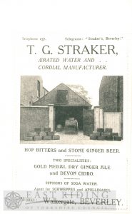 Advertisement for T G Straker’s mineral water works, Walkergate, Beverley 1900s