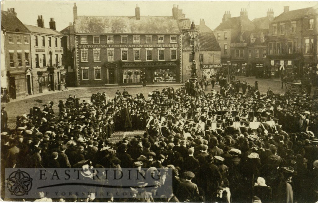 Saturday Market from north west, with East Yorkshire regimental band, Beverley 1905