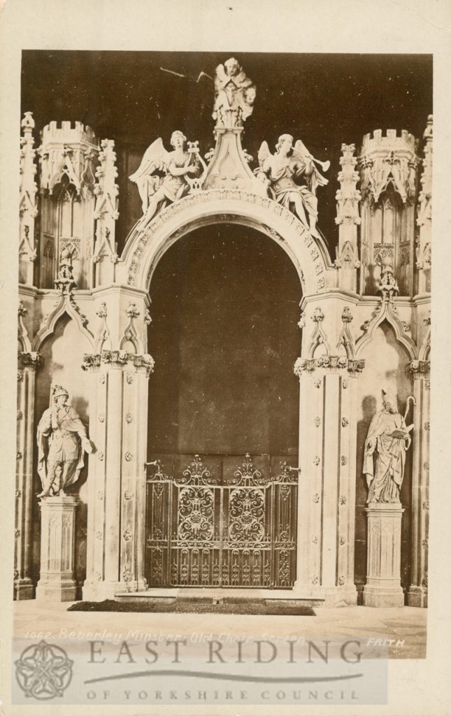 Beverley Minster interior, choir screen gates of c.1730, Beverley 1879