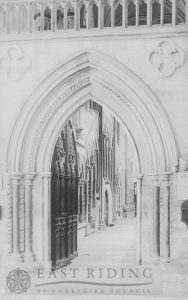 Beverley Minster interior, choir north aisle from west, Beverley 1900s