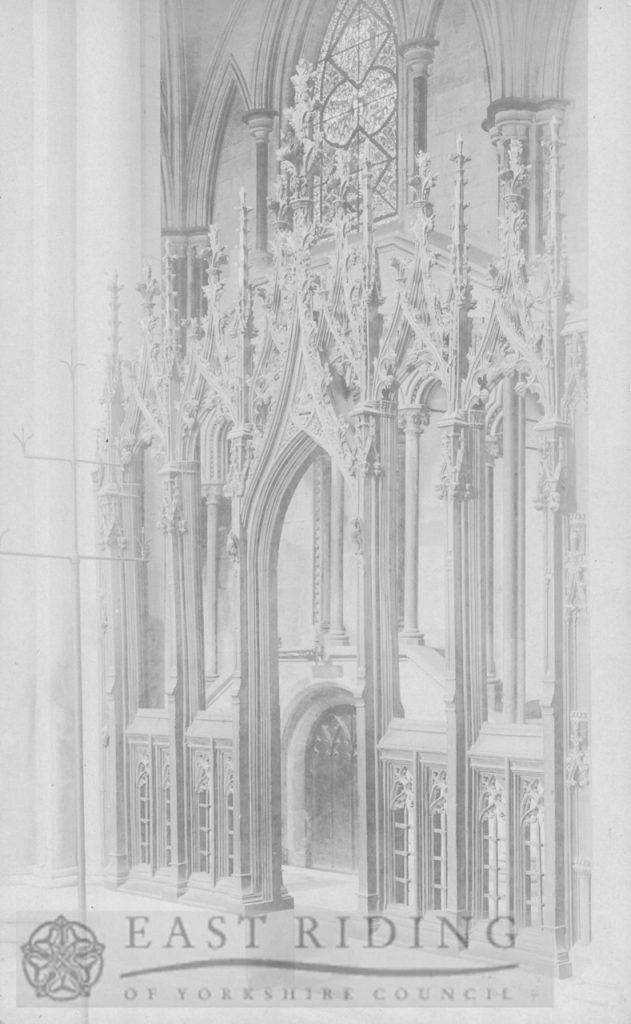 Beverley Minster interior, screen between choir and north choir aisle, Beverley 1900s