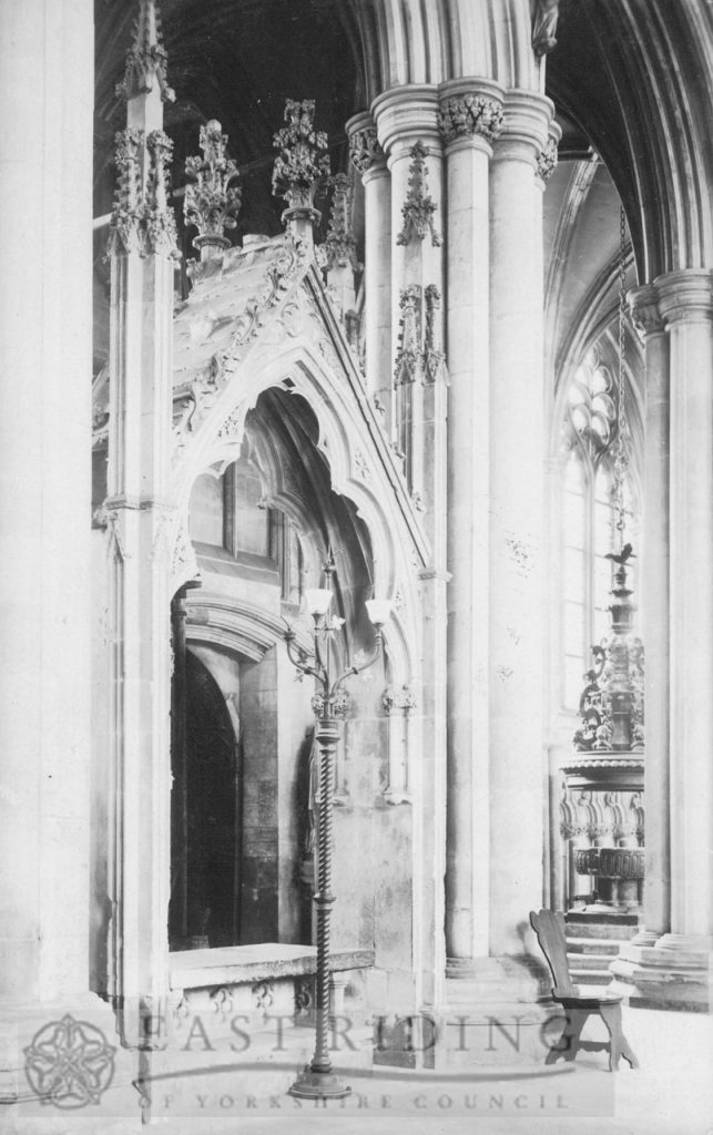 Beverley Minster interior, ‘Two Sisters’ tomb from north east, Beverley 1900s