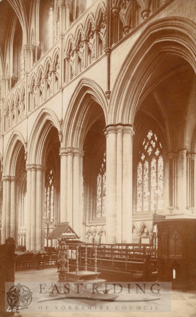 Beverley Minster interior, nave from south east, Beverley 1900s