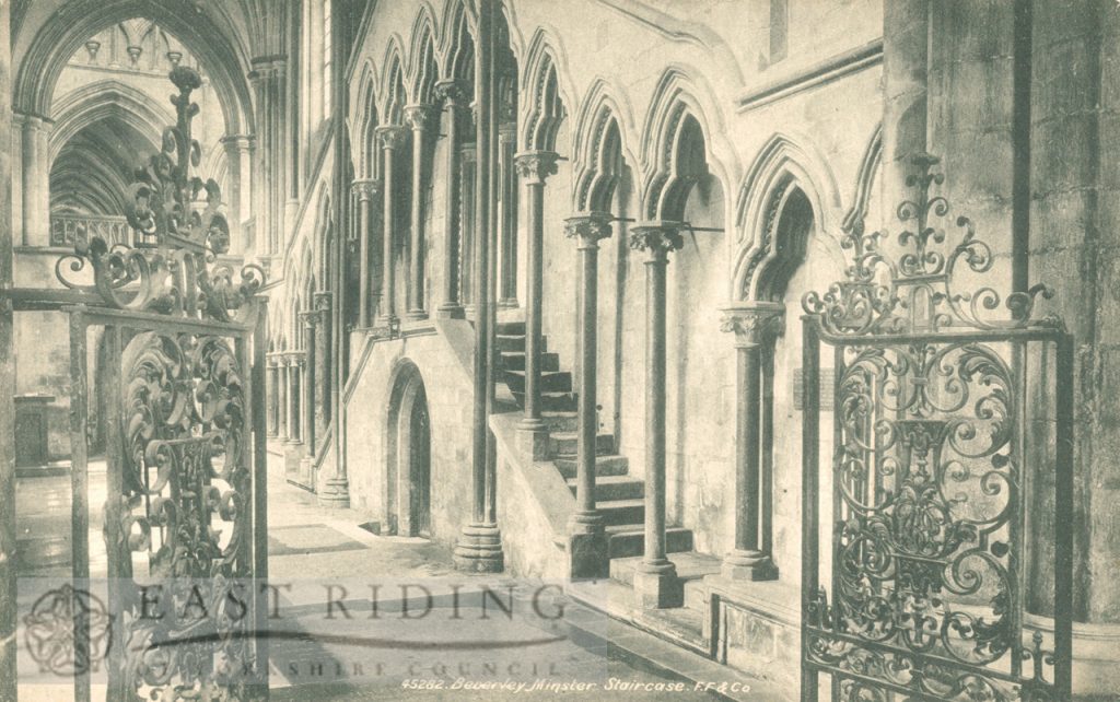 Beverley Minster interior, choir north aisle from south east, Beverley 1900s
