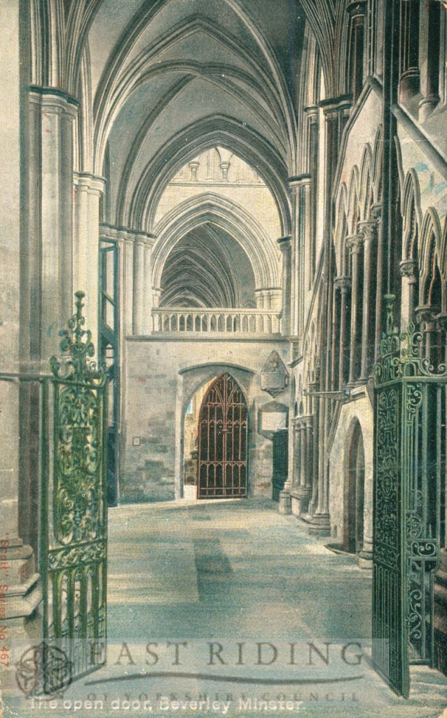 Beverley Minster interior, choir north aisle from east, Beverley 1906