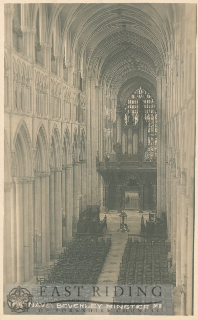 Beverley Minster interior, nave from west, Beverley 1920s