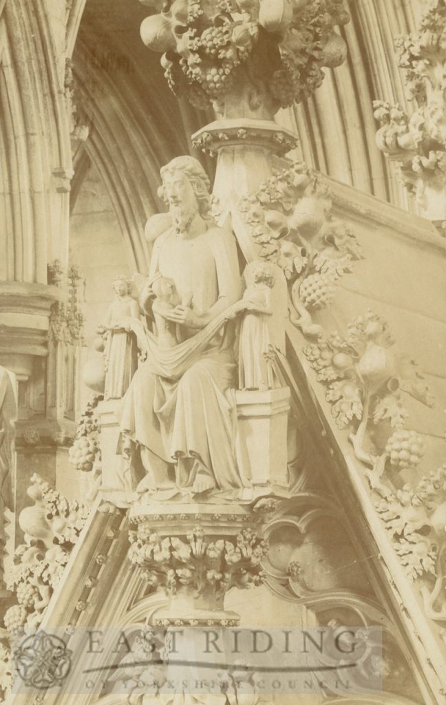 Beverley Minster interior, Percy Tomb canopy finial sculpture, Beverley 1910