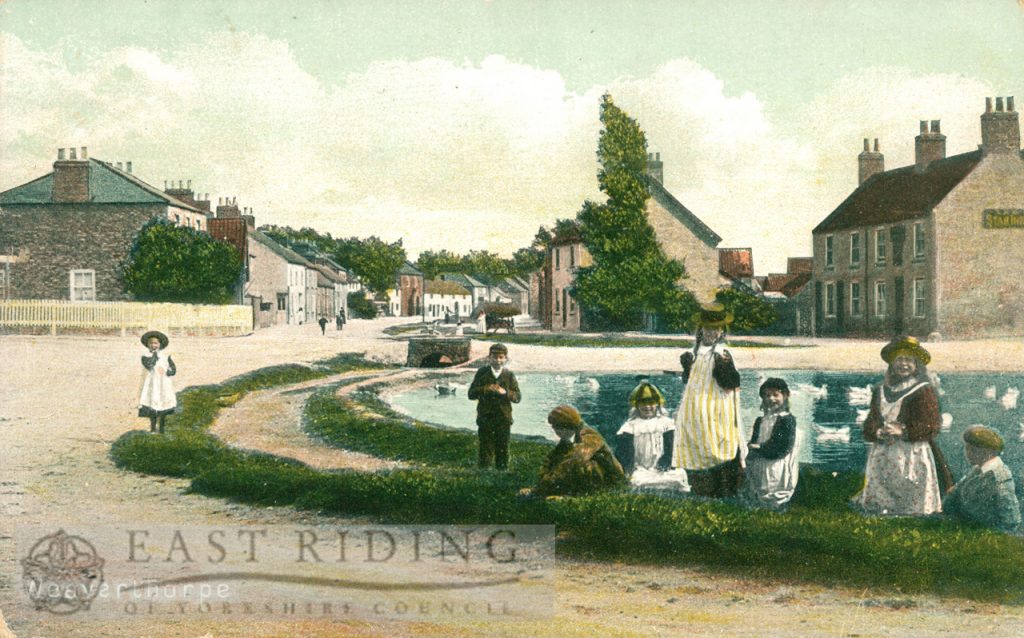pond and village from south west, Weaverthorpe  1910