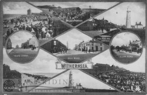9 small scenes – the beach (2), arrival of trippers, Hull Road and Lighthouse, Young Street, Hull Road, Hollym Road, Promenade, Lighthouse, Withernsea 1914