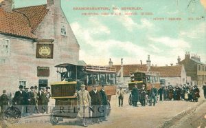 Village street showing the N E R motor buses 1900s, tinted