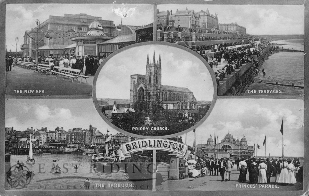 5 small views –  Bridlington Spa, the Terraces, the Harbour, Princes’ Parade and Priory Church, Bridlington 1914