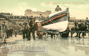 Lifeboat launching, Bridlington 1900, tinted
