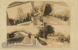6 small views – St Mary’s Church, Old Mill, Hallgate, Railway Station, Beck Bank, Beck Bridge, Cottingham 1900s
