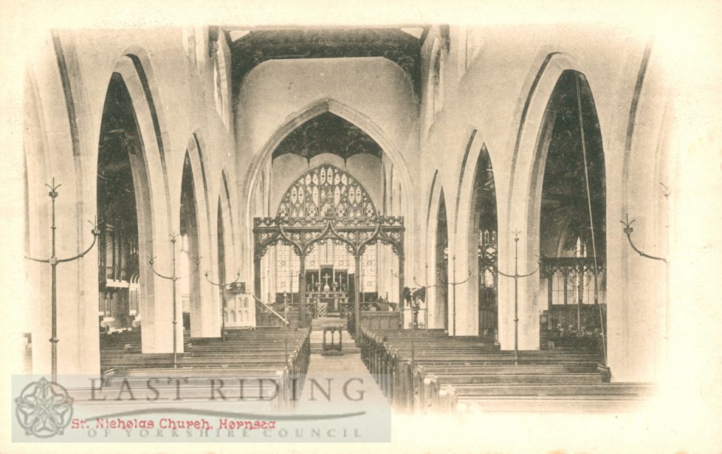 St Nicholas Church interior – nave from west, Hornsea 1900s
