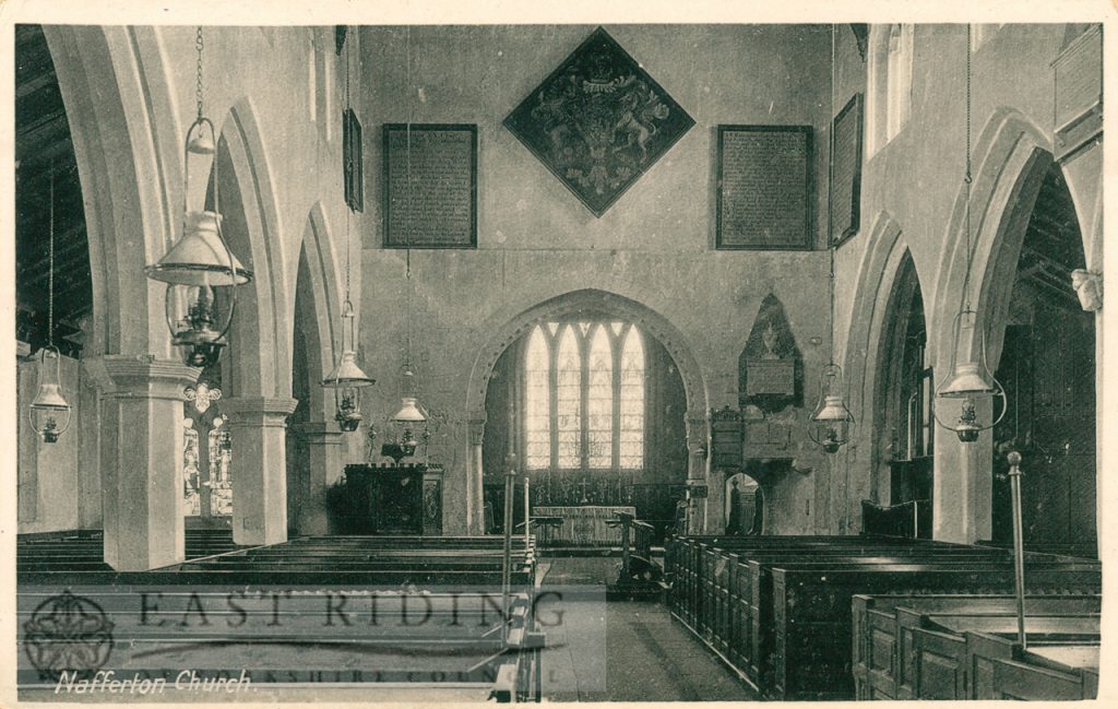 All Saints Church interior from west, Nafferton 1900