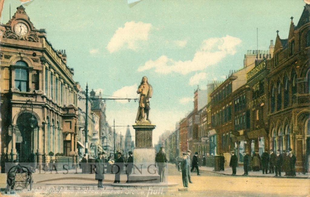 George Street and Marvell statue from west, Hull 1907