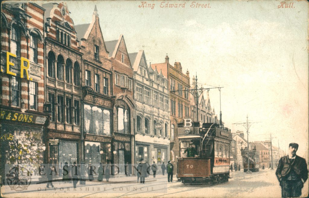King Edward Street from south east, with tram, Hull 1905