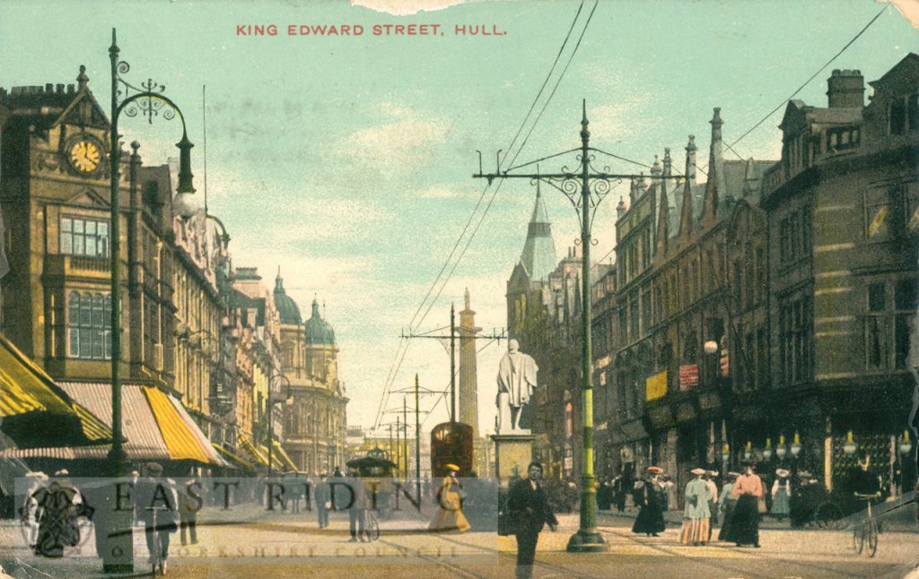 King Edward Street from north west, with tram, Hull 1907