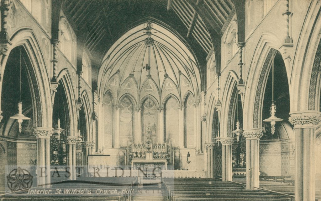 St Wilfred’s Church interior showing nave and chancel from west, Hull 1920
