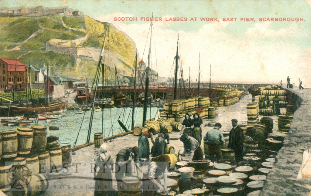 Scotch Fisher Lasses’ at work, East Pier, Scarborough 1908