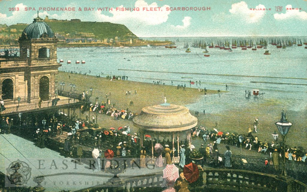 Spa Promenade, bay and fishing fleet from south west, Scarborough 1905